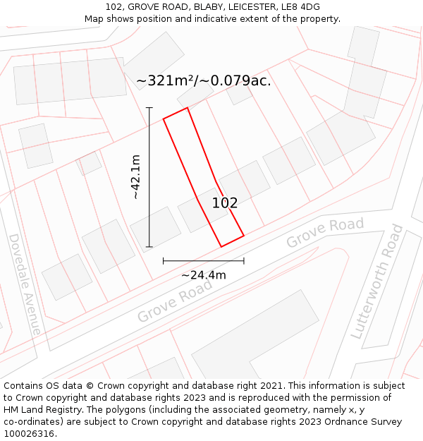 102, GROVE ROAD, BLABY, LEICESTER, LE8 4DG: Plot and title map