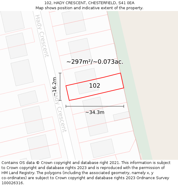 102, HADY CRESCENT, CHESTERFIELD, S41 0EA: Plot and title map