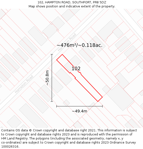 102, HAMPTON ROAD, SOUTHPORT, PR8 5DZ: Plot and title map