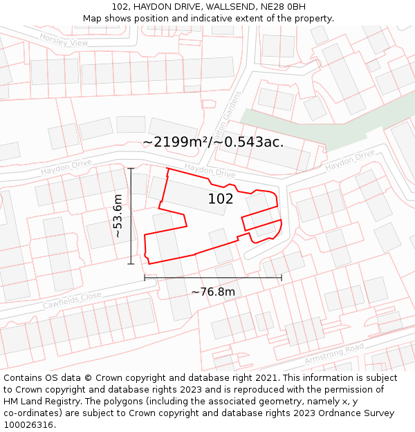 102, HAYDON DRIVE, WALLSEND, NE28 0BH: Plot and title map