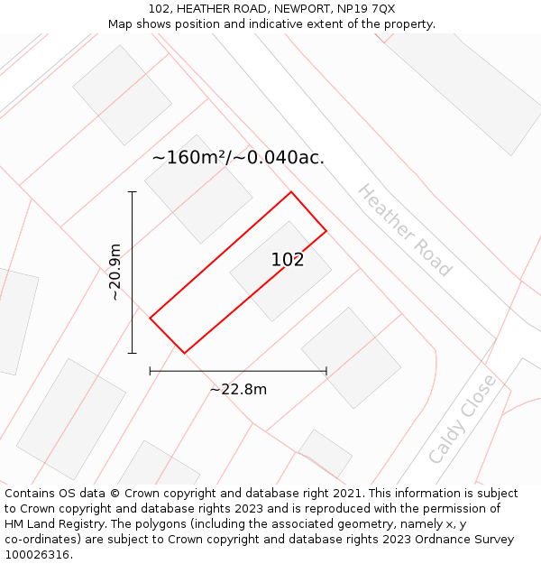 102, HEATHER ROAD, NEWPORT, NP19 7QX: Plot and title map