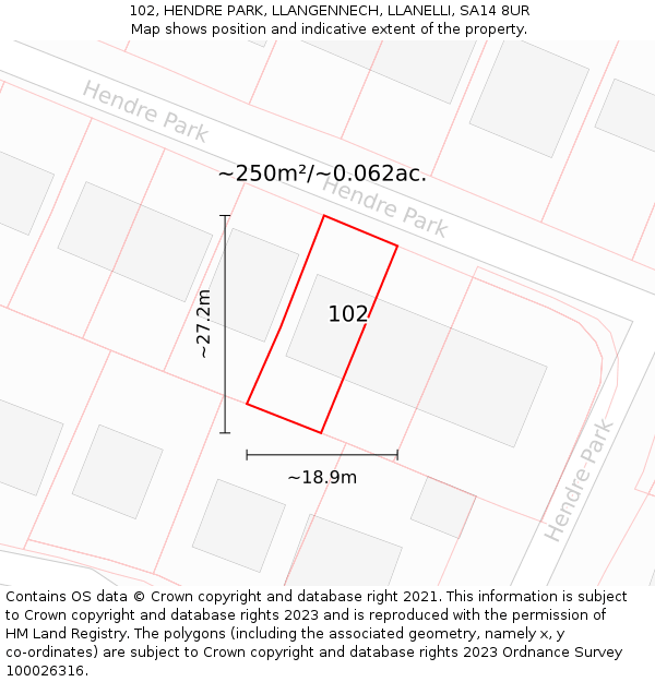 102, HENDRE PARK, LLANGENNECH, LLANELLI, SA14 8UR: Plot and title map