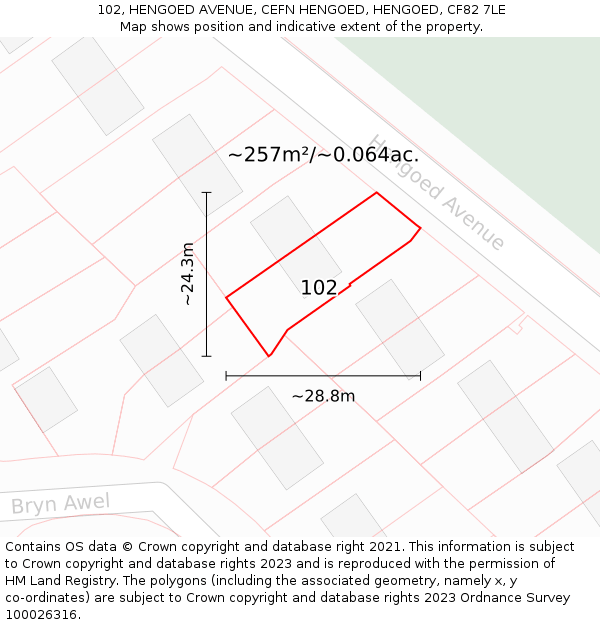 102, HENGOED AVENUE, CEFN HENGOED, HENGOED, CF82 7LE: Plot and title map