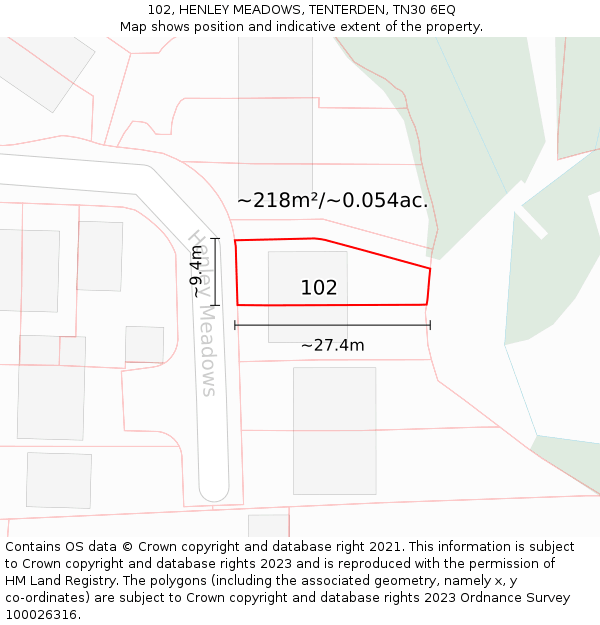 102, HENLEY MEADOWS, TENTERDEN, TN30 6EQ: Plot and title map