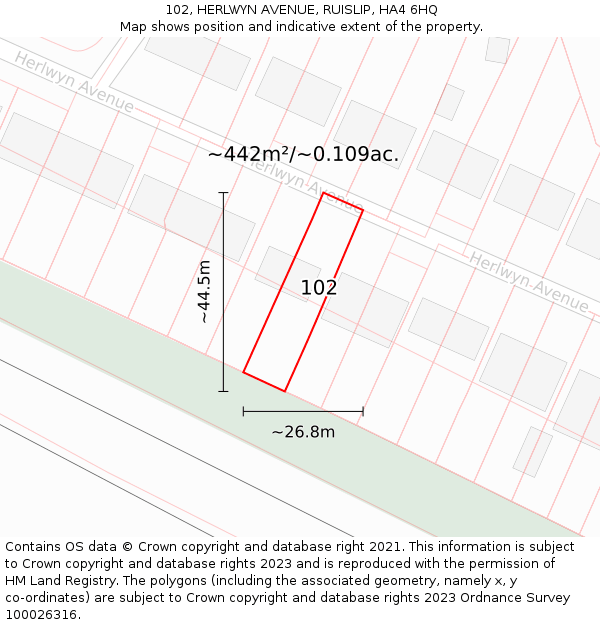 102, HERLWYN AVENUE, RUISLIP, HA4 6HQ: Plot and title map