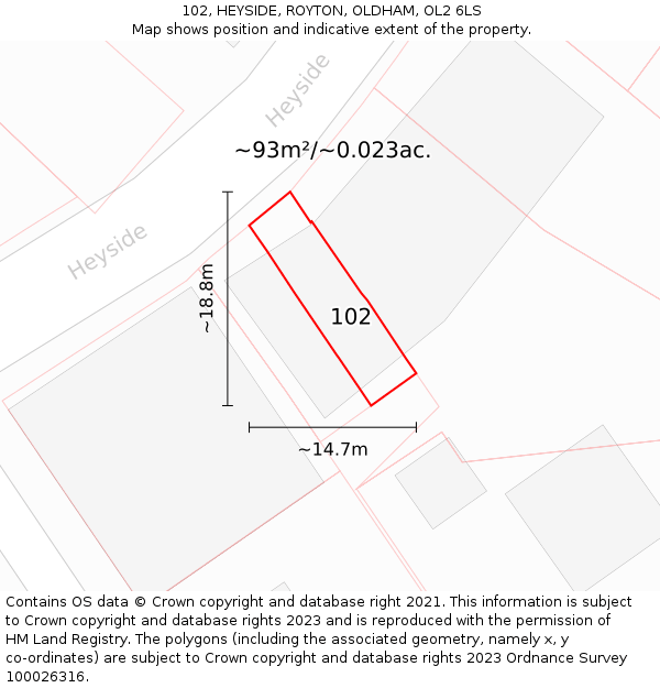 102, HEYSIDE, ROYTON, OLDHAM, OL2 6LS: Plot and title map