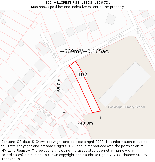 102, HILLCREST RISE, LEEDS, LS16 7DL: Plot and title map