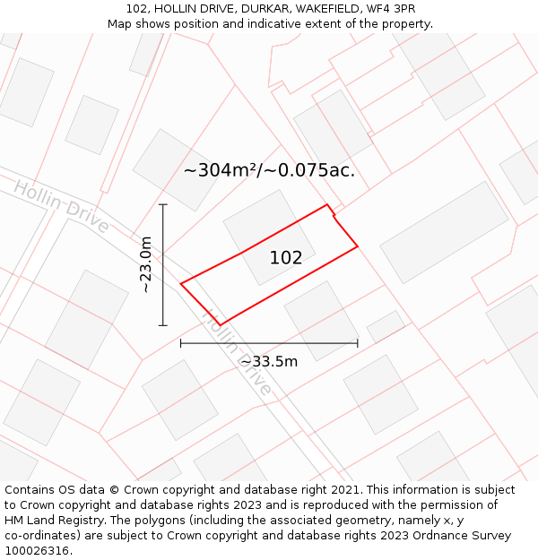 102, HOLLIN DRIVE, DURKAR, WAKEFIELD, WF4 3PR: Plot and title map