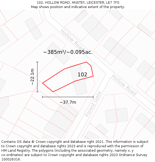 102, HOLLOW ROAD, ANSTEY, LEICESTER, LE7 7FS: Plot and title map