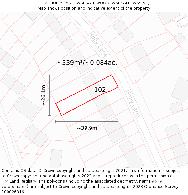 102, HOLLY LANE, WALSALL WOOD, WALSALL, WS9 9JQ: Plot and title map