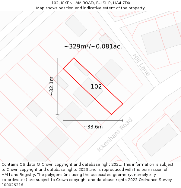 102, ICKENHAM ROAD, RUISLIP, HA4 7DX: Plot and title map