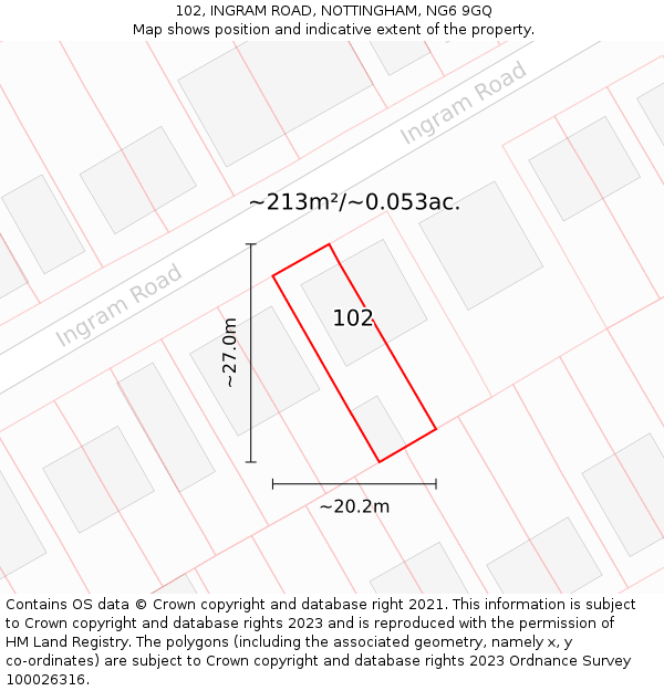 102, INGRAM ROAD, NOTTINGHAM, NG6 9GQ: Plot and title map