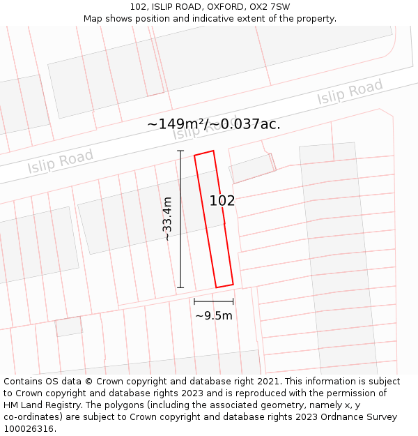 102, ISLIP ROAD, OXFORD, OX2 7SW: Plot and title map