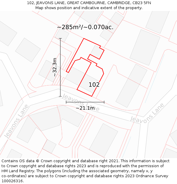 102, JEAVONS LANE, GREAT CAMBOURNE, CAMBRIDGE, CB23 5FN: Plot and title map