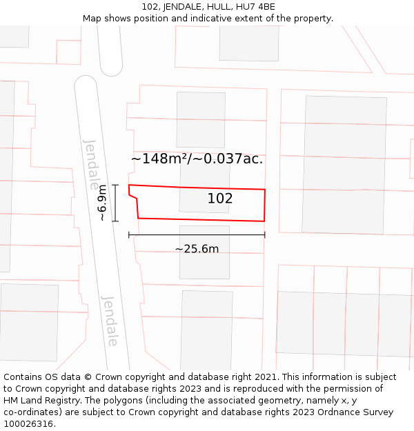 102, JENDALE, HULL, HU7 4BE: Plot and title map