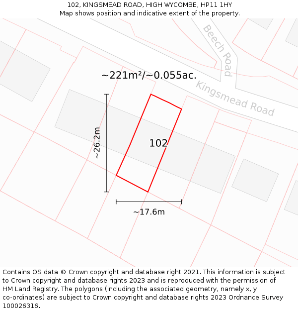 102, KINGSMEAD ROAD, HIGH WYCOMBE, HP11 1HY: Plot and title map