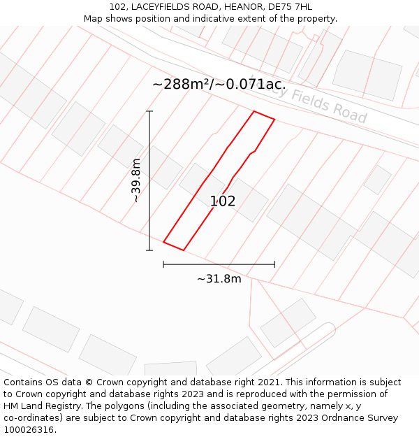 102, LACEYFIELDS ROAD, HEANOR, DE75 7HL: Plot and title map