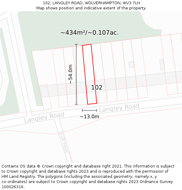 102, LANGLEY ROAD, WOLVERHAMPTON, WV3 7LH: Plot and title map