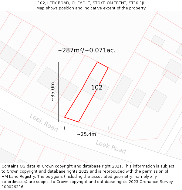 102, LEEK ROAD, CHEADLE, STOKE-ON-TRENT, ST10 1JL: Plot and title map