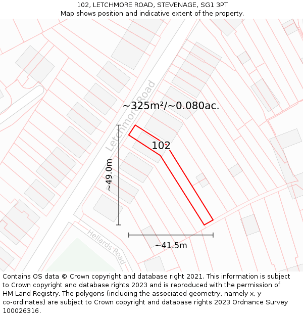 102, LETCHMORE ROAD, STEVENAGE, SG1 3PT: Plot and title map