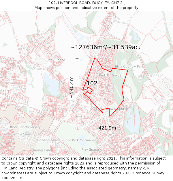 102, LIVERPOOL ROAD, BUCKLEY, CH7 3LJ: Plot and title map