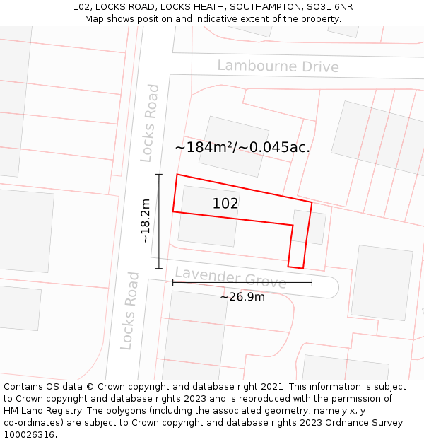 102, LOCKS ROAD, LOCKS HEATH, SOUTHAMPTON, SO31 6NR: Plot and title map