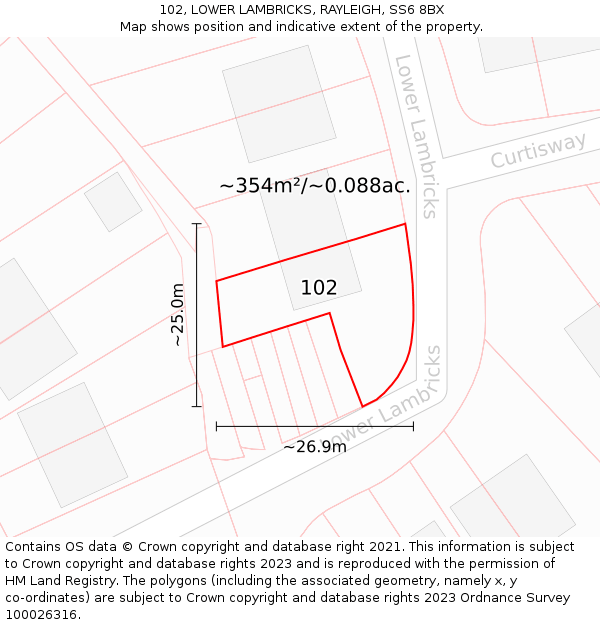 102, LOWER LAMBRICKS, RAYLEIGH, SS6 8BX: Plot and title map