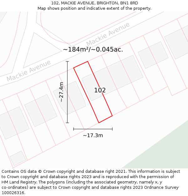 102, MACKIE AVENUE, BRIGHTON, BN1 8RD: Plot and title map