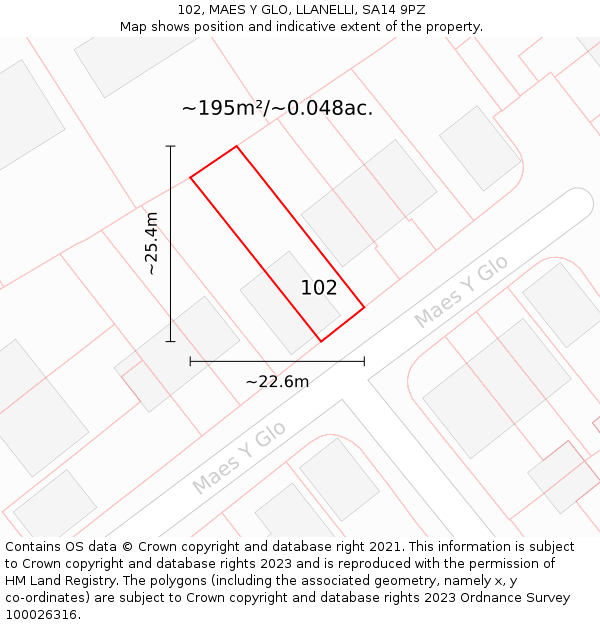 102, MAES Y GLO, LLANELLI, SA14 9PZ: Plot and title map