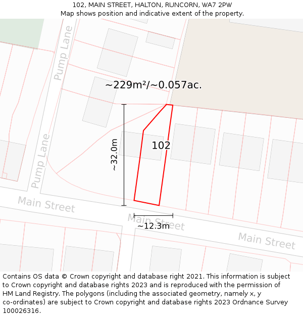 102, MAIN STREET, HALTON, RUNCORN, WA7 2PW: Plot and title map