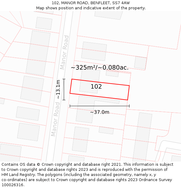 102, MANOR ROAD, BENFLEET, SS7 4AW: Plot and title map