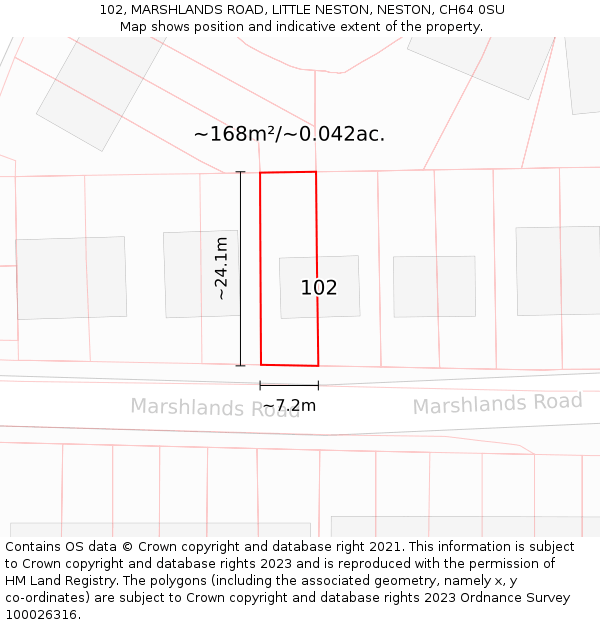 102, MARSHLANDS ROAD, LITTLE NESTON, NESTON, CH64 0SU: Plot and title map