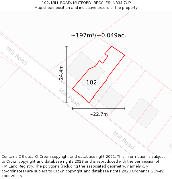 102, MILL ROAD, MUTFORD, BECCLES, NR34 7UP: Plot and title map