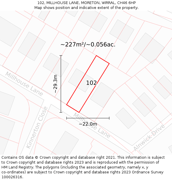 102, MILLHOUSE LANE, MORETON, WIRRAL, CH46 6HP: Plot and title map