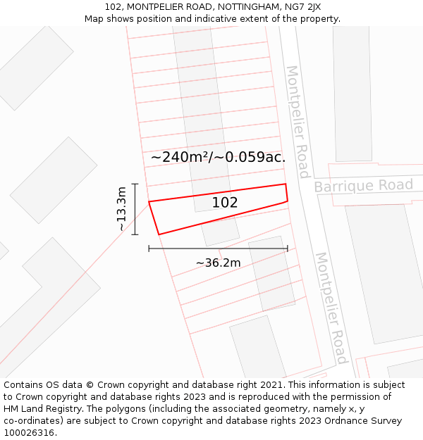 102, MONTPELIER ROAD, NOTTINGHAM, NG7 2JX: Plot and title map