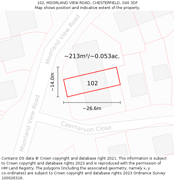 102, MOORLAND VIEW ROAD, CHESTERFIELD, S40 3DF: Plot and title map