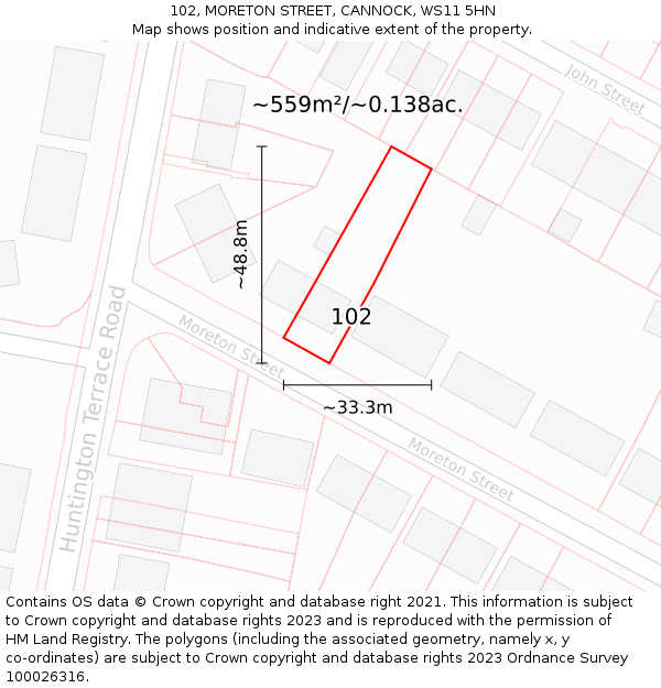 102, MORETON STREET, CANNOCK, WS11 5HN: Plot and title map