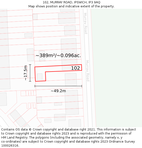 102, MURRAY ROAD, IPSWICH, IP3 9AQ: Plot and title map