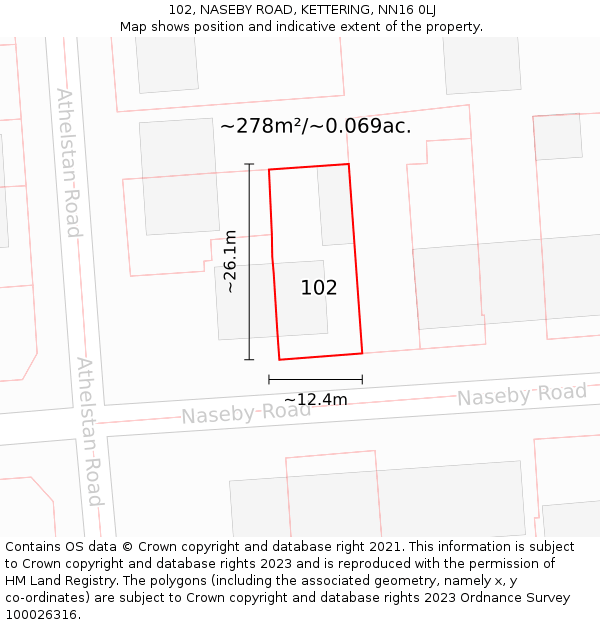 102, NASEBY ROAD, KETTERING, NN16 0LJ: Plot and title map