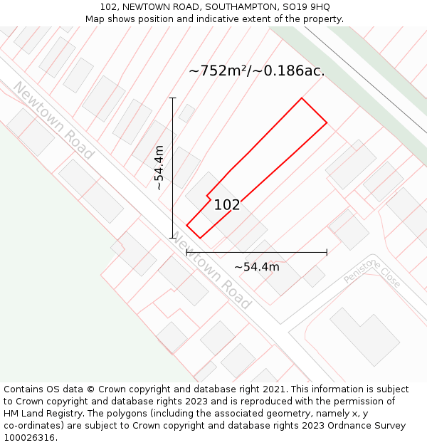 102, NEWTOWN ROAD, SOUTHAMPTON, SO19 9HQ: Plot and title map