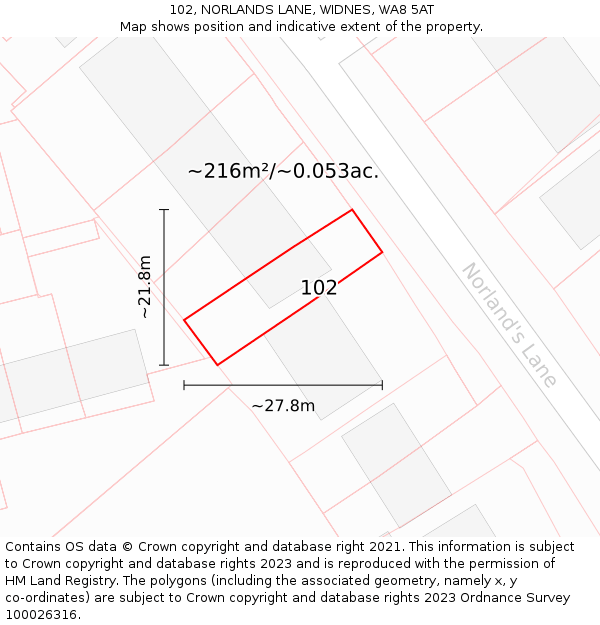 102, NORLANDS LANE, WIDNES, WA8 5AT: Plot and title map