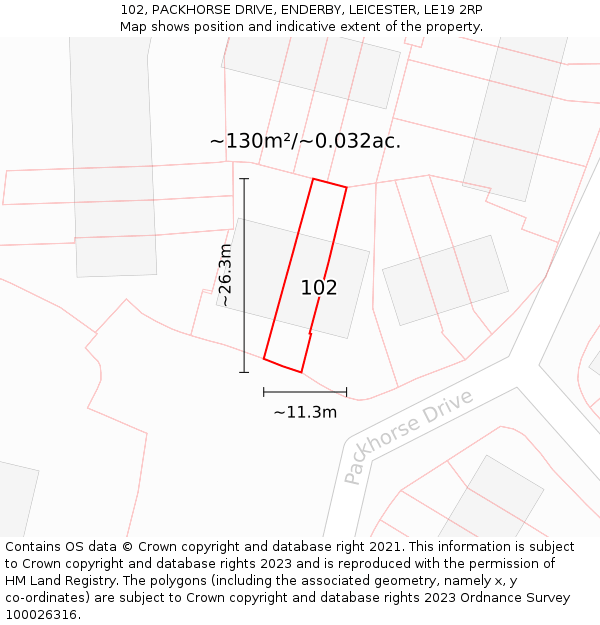 102, PACKHORSE DRIVE, ENDERBY, LEICESTER, LE19 2RP: Plot and title map