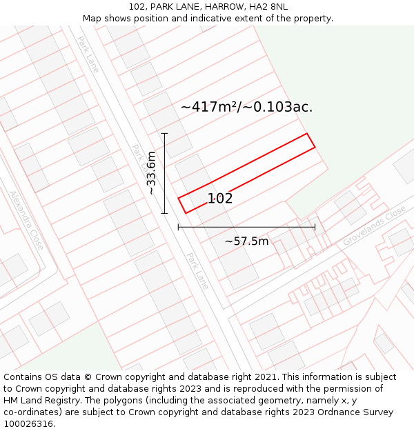 102, PARK LANE, HARROW, HA2 8NL: Plot and title map