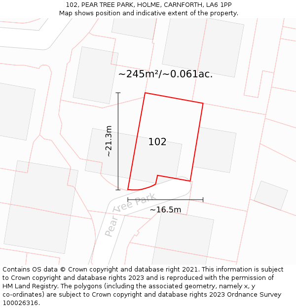 102, PEAR TREE PARK, HOLME, CARNFORTH, LA6 1PP: Plot and title map