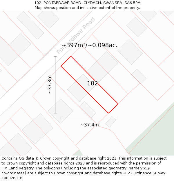 102, PONTARDAWE ROAD, CLYDACH, SWANSEA, SA6 5PA: Plot and title map