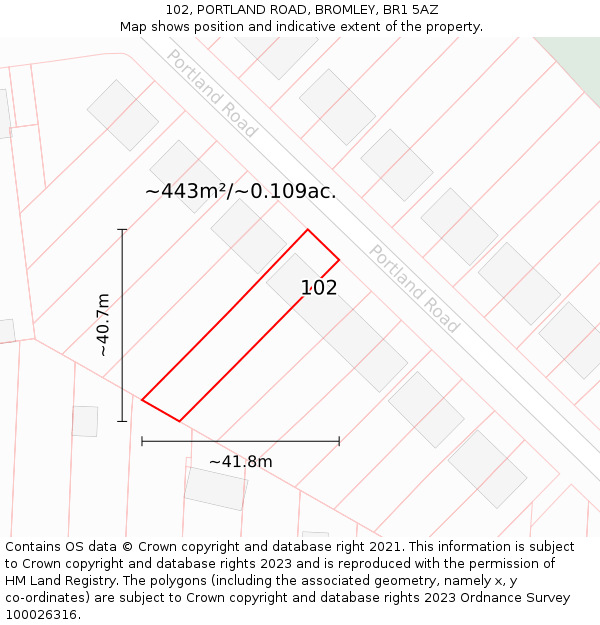 102, PORTLAND ROAD, BROMLEY, BR1 5AZ: Plot and title map