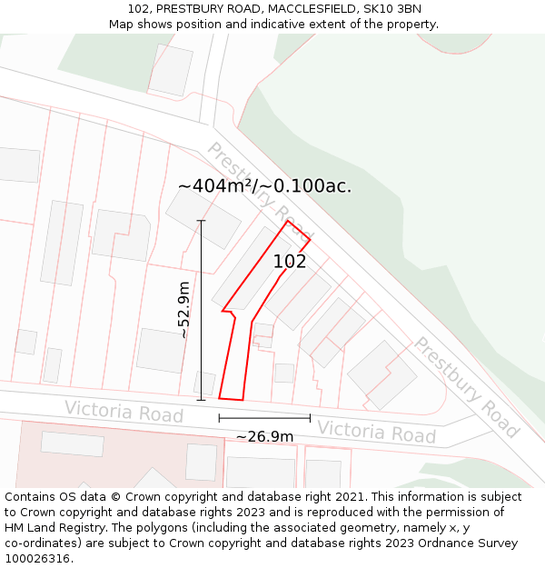 102, PRESTBURY ROAD, MACCLESFIELD, SK10 3BN: Plot and title map