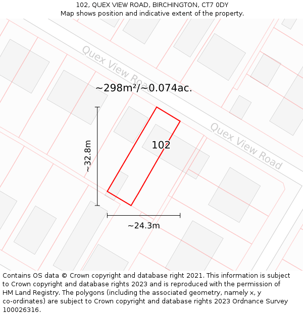 102, QUEX VIEW ROAD, BIRCHINGTON, CT7 0DY: Plot and title map