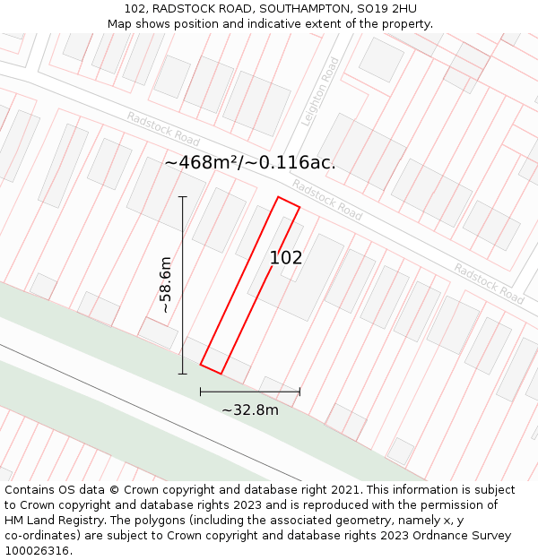 102, RADSTOCK ROAD, SOUTHAMPTON, SO19 2HU: Plot and title map