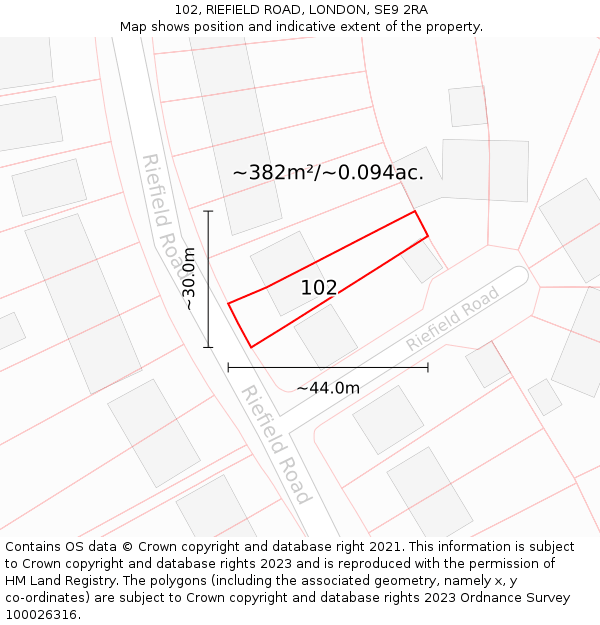 102, RIEFIELD ROAD, LONDON, SE9 2RA: Plot and title map